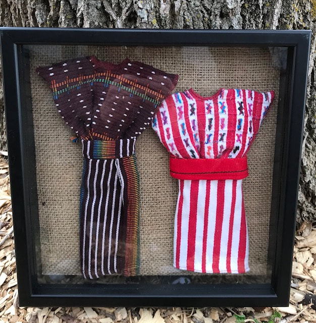 Minature Double Traje in Shadow Box - Maroon and Red White Trajes