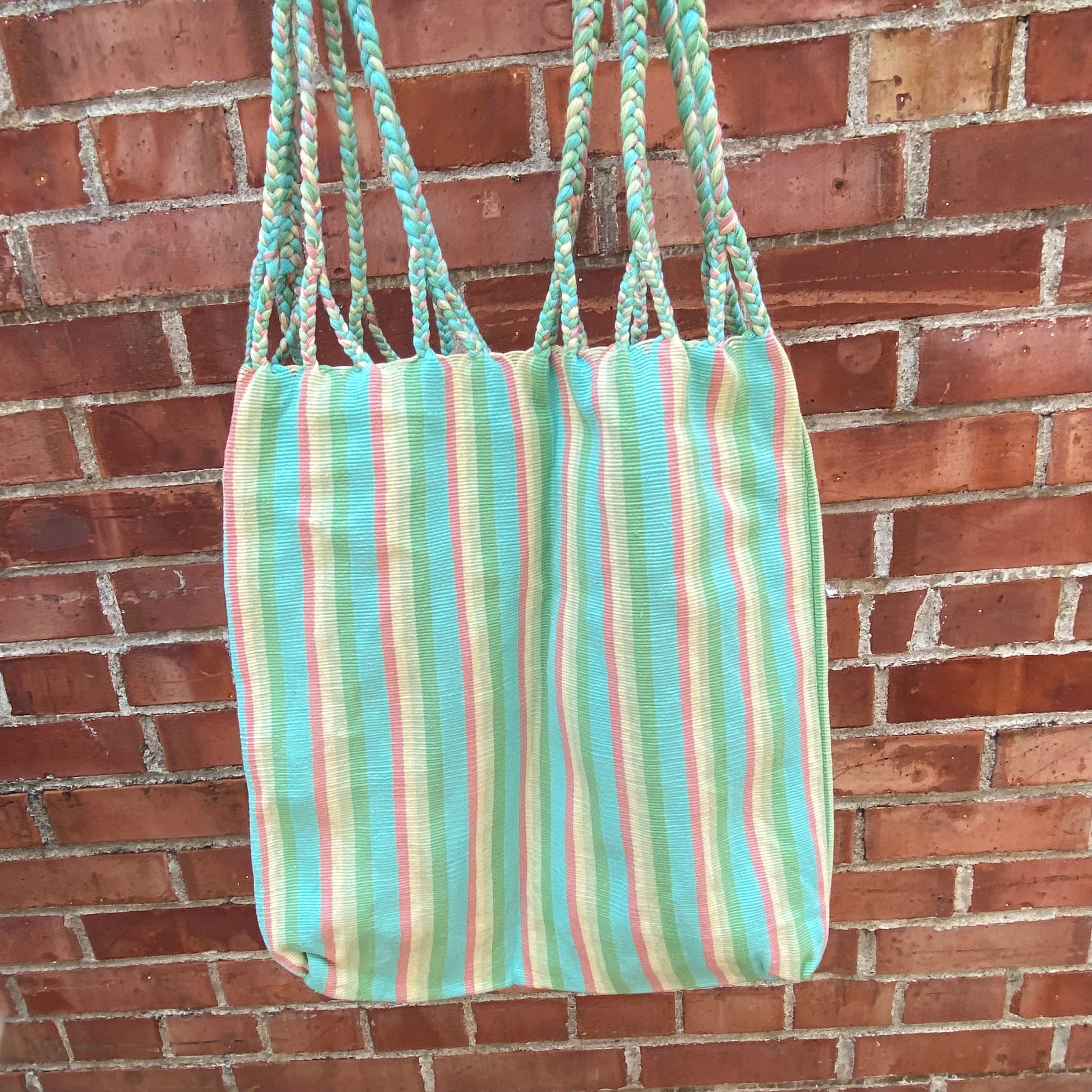 Braided Handle Tote Bag in Summer Stripes