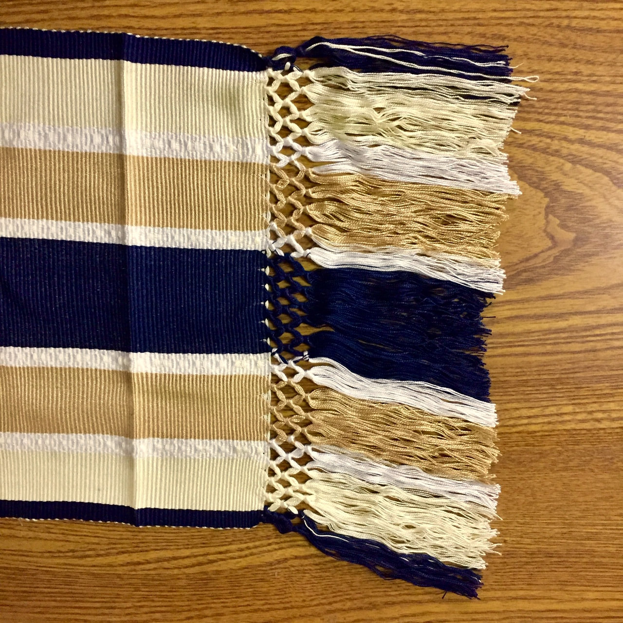 Navy Blue and Cream Striped Scarf - Fair Trade Guatemalan Scarves