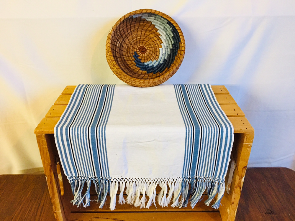 French Blue Woven Paper Table Runner 14x72