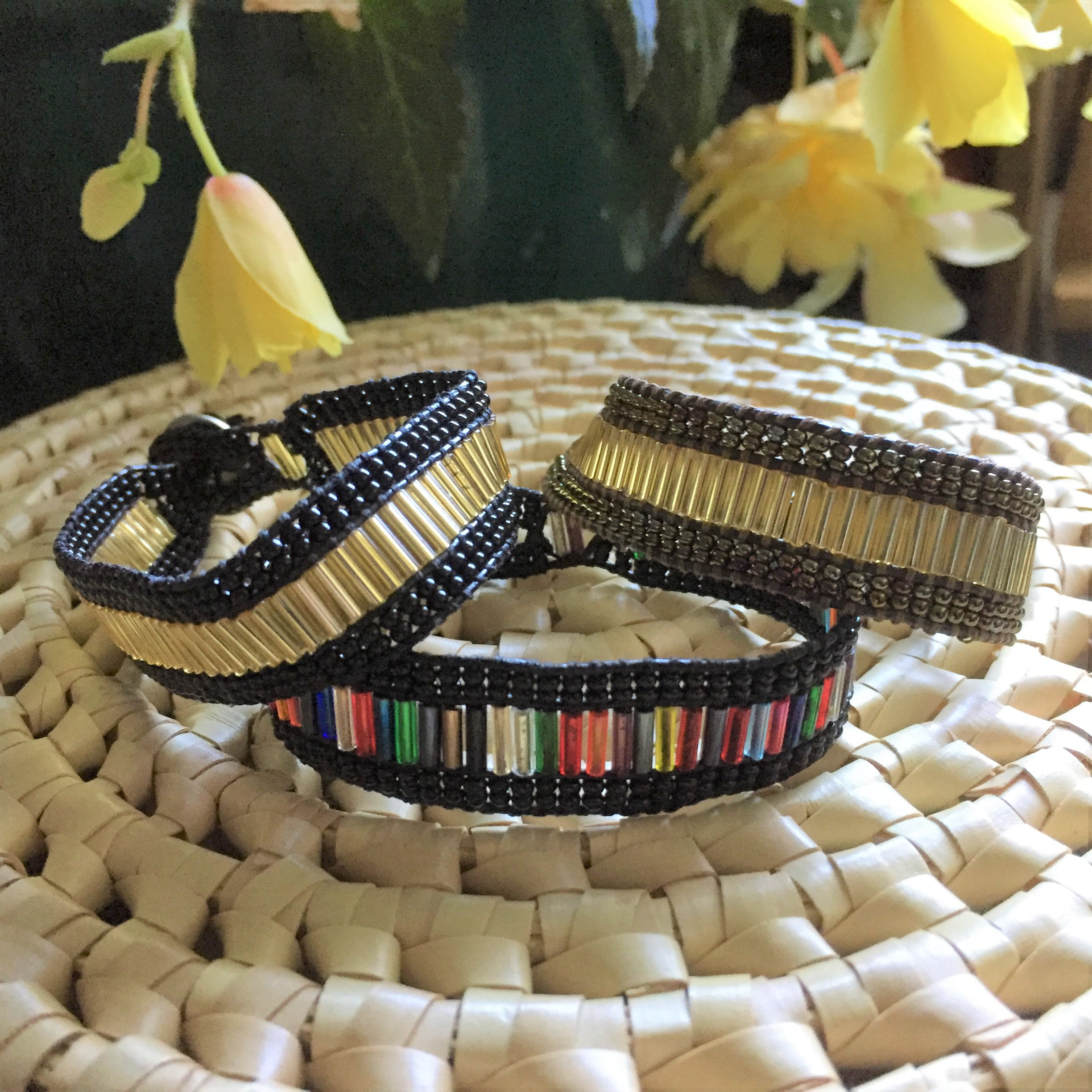 Vertical Tube Beads and Leather Bracelets